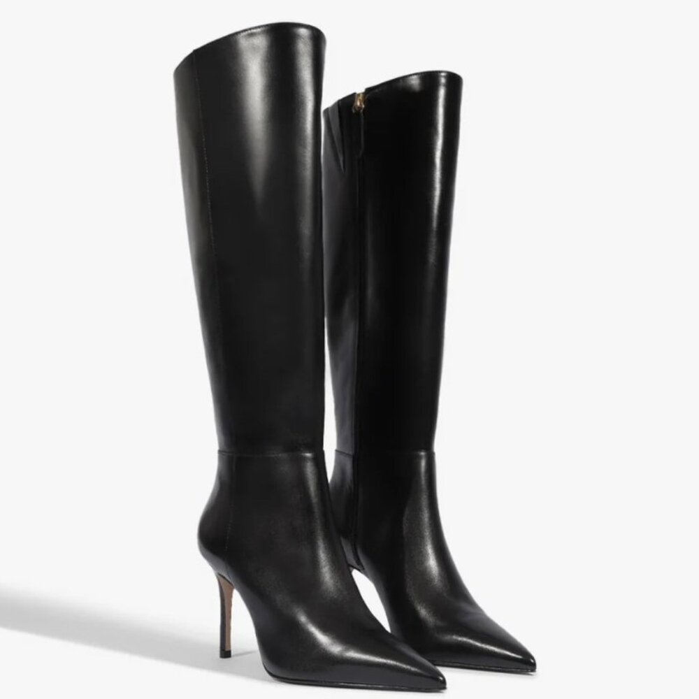 Schutz Mikki Up Boot in Black leather knee high heel stiletto pointed toe